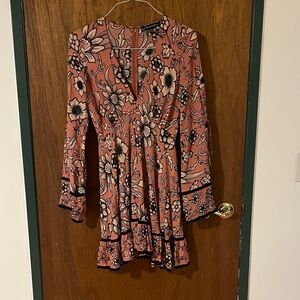 For Love And Lemons Floral Long Sleeve Dress in Pink and Black